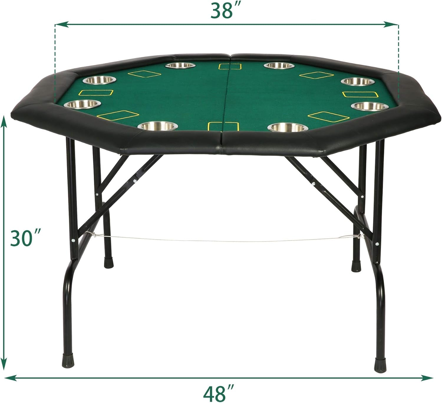 Folding Casino Poker Table - 48'' Texas Hold'Em Game Table with Stainless Steel Cup Holder