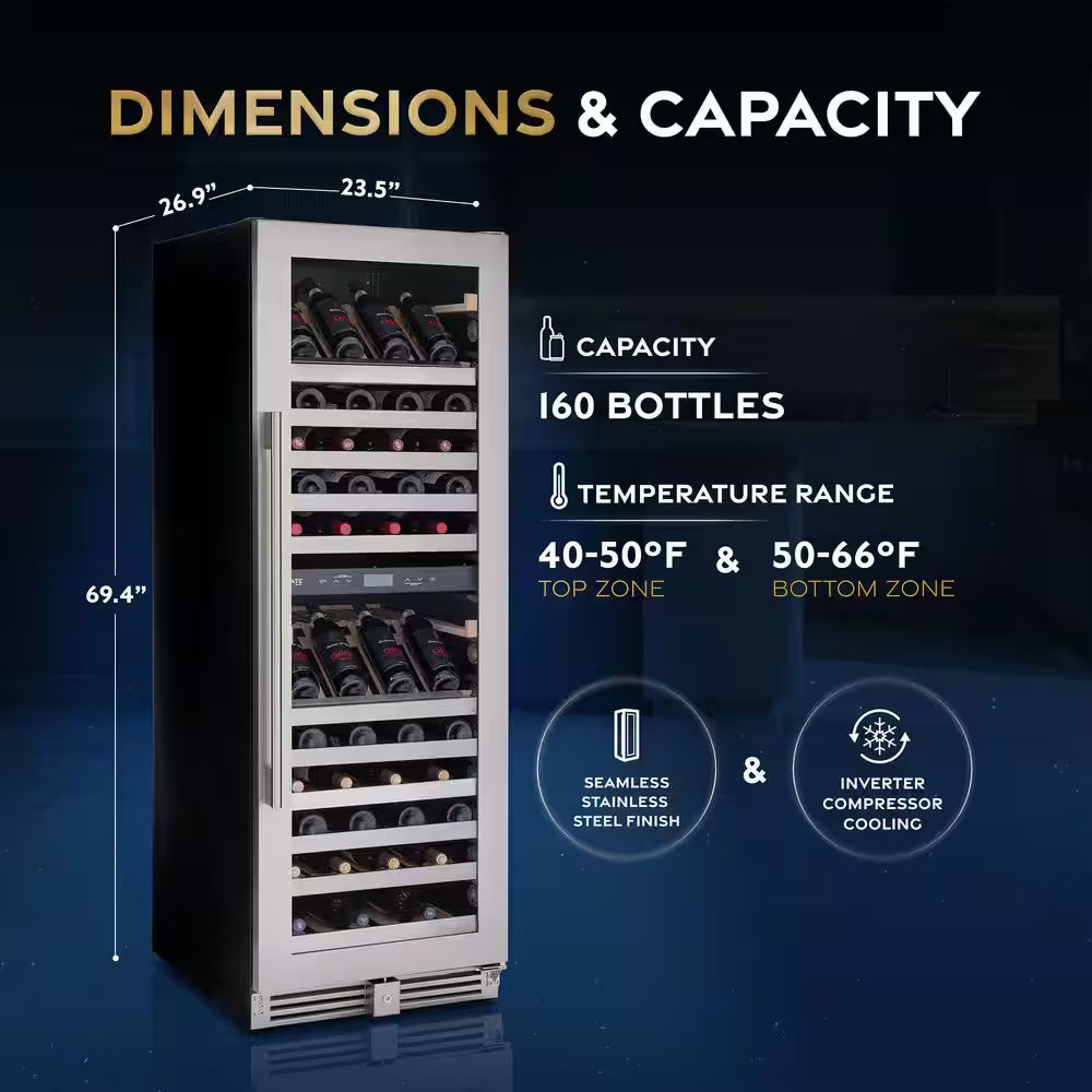 Estate Dual Zone Digital 160 Bottle Premium Wine Cooler in Silver