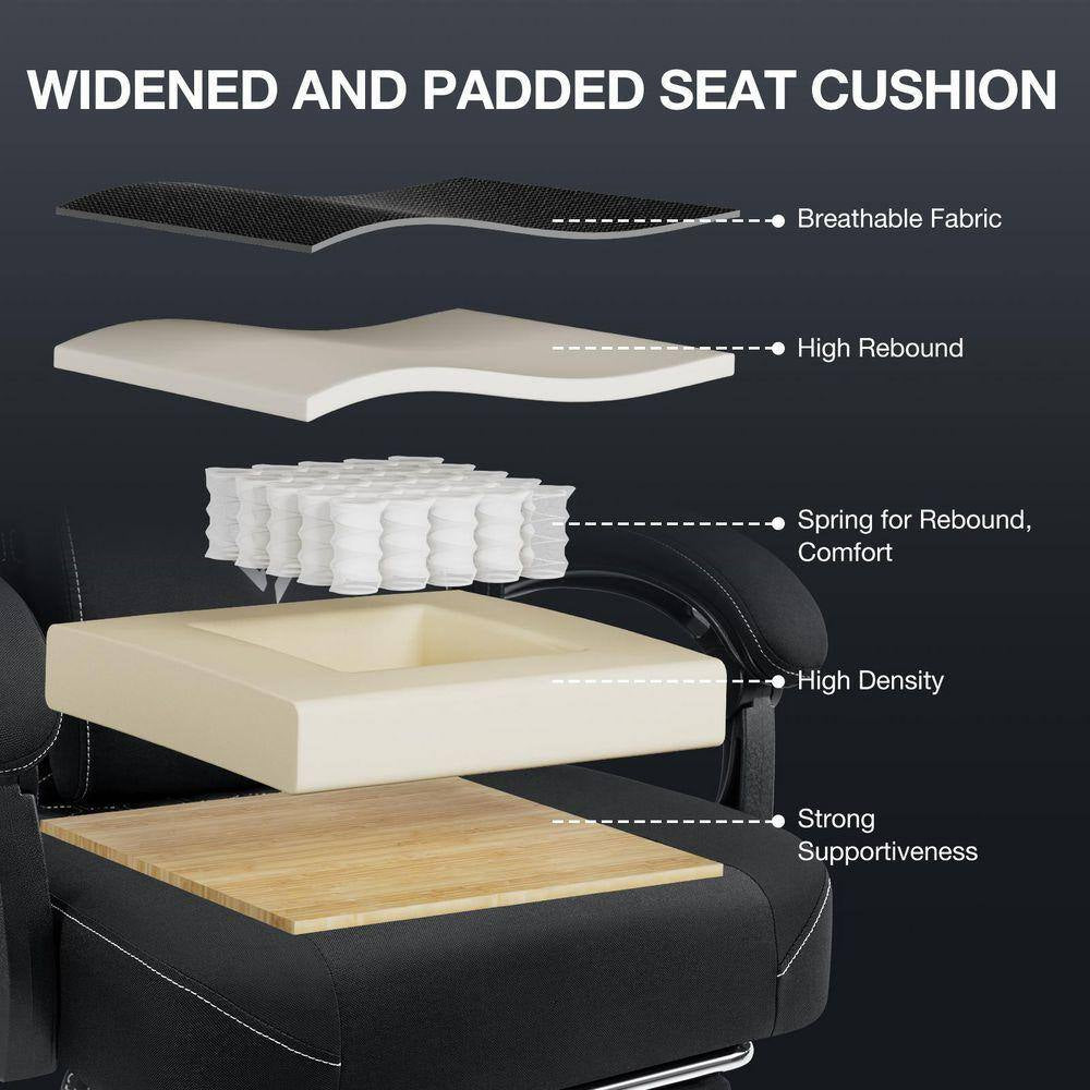 Fabric Reclining Ergonomic Gaming Chair in Black with Bluetooth Speakers and Vibration Lumbar Pillow