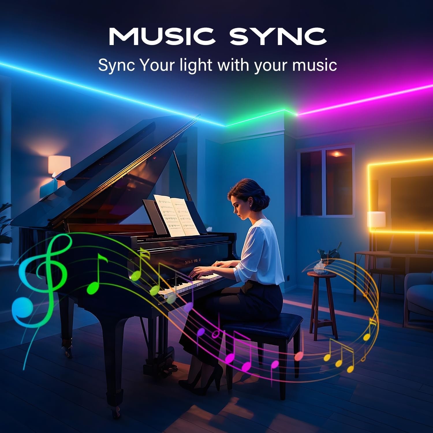 130Ft Bluetooth LED Strip Lights RGB App Controlled Music Sync for Home Decor