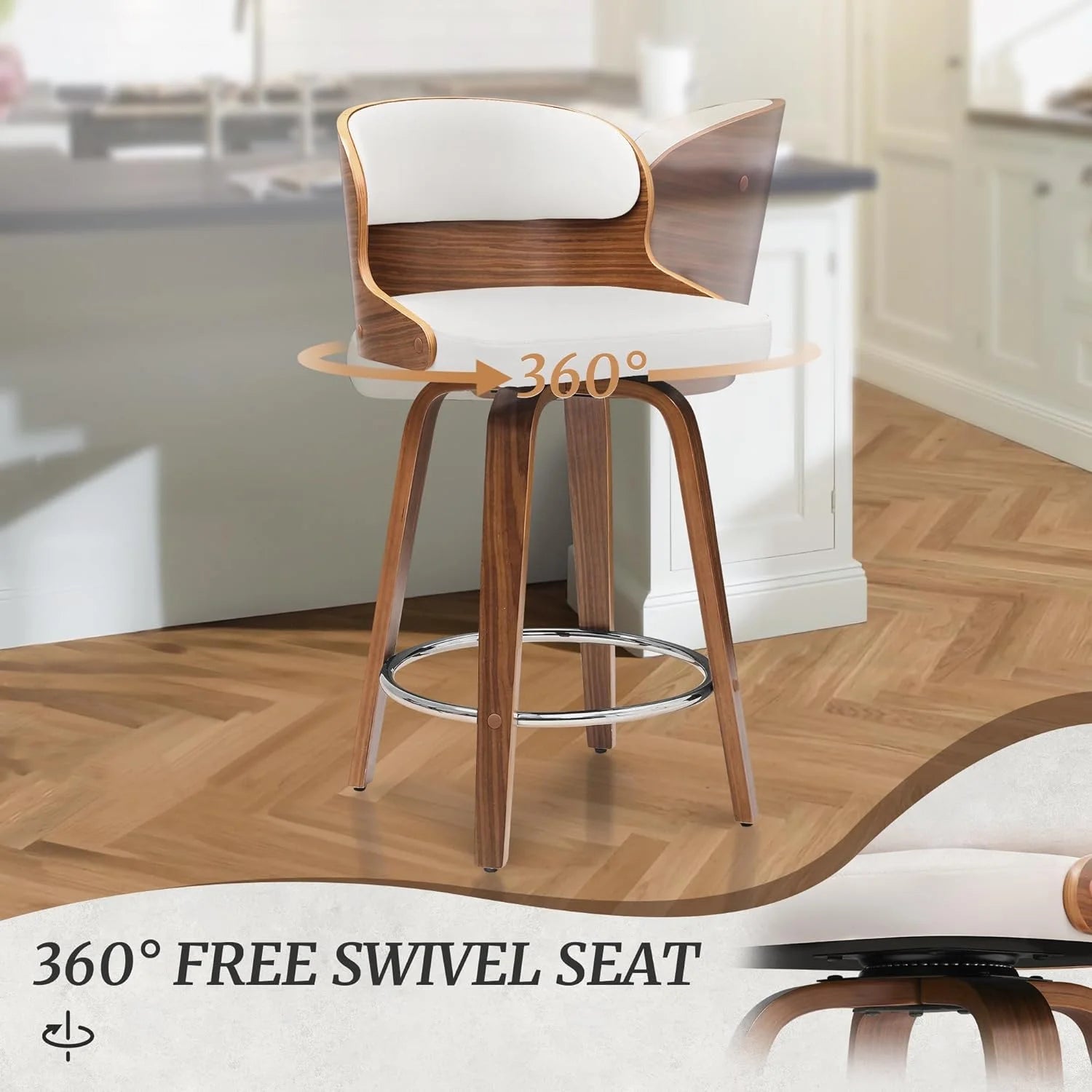 26”Bar Stools Swivel, Wood Counter Height Bar Stools Set of 3 for Home Bar, White