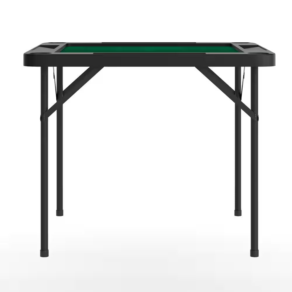 Silas Classic 34.5 In. L Square 4-Player Black Top/Green Felt Surface Plastic Top with Cup Holders Folding Card Tables