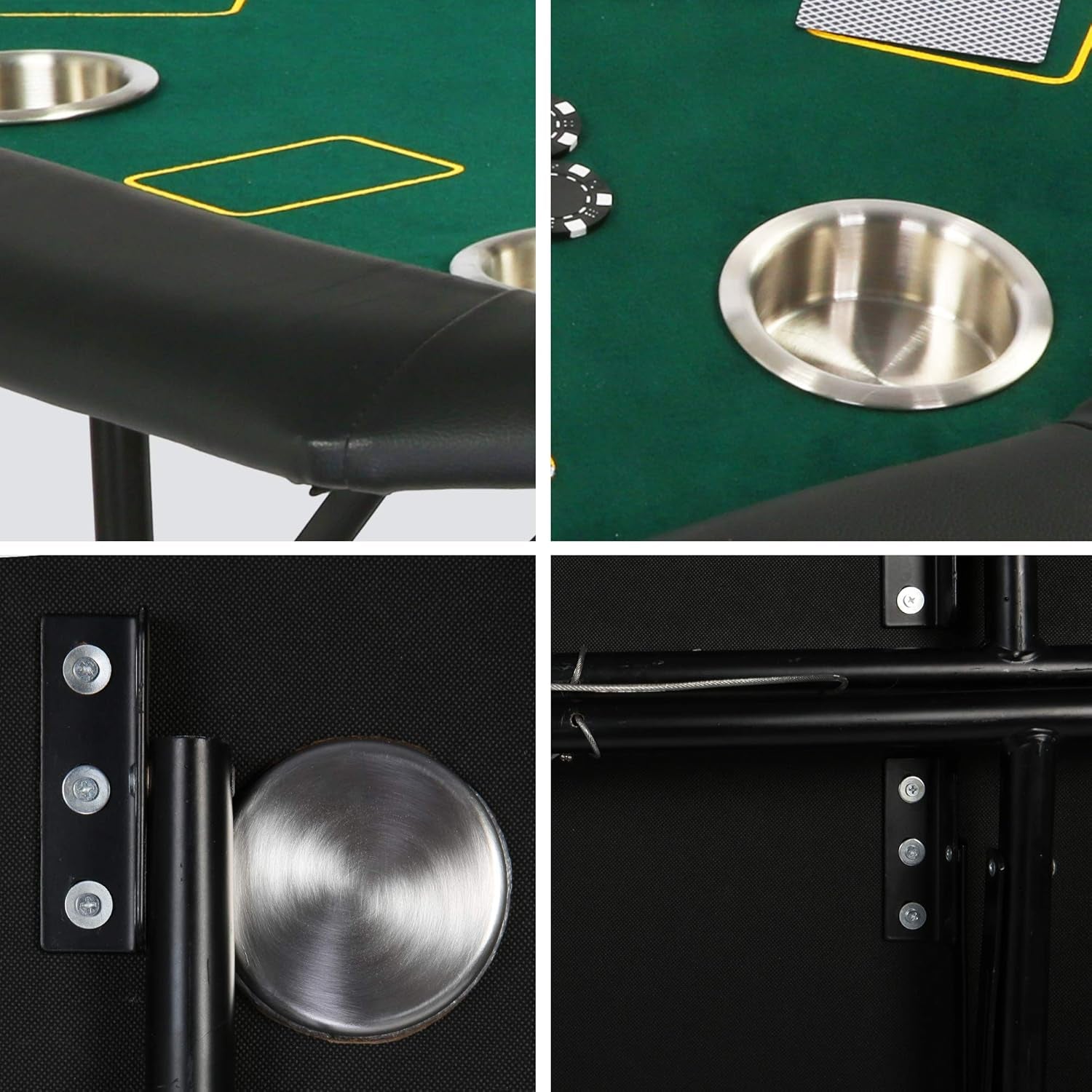 Folding Casino Poker Table - 48'' Texas Hold'Em Game Table with Stainless Steel Cup Holder