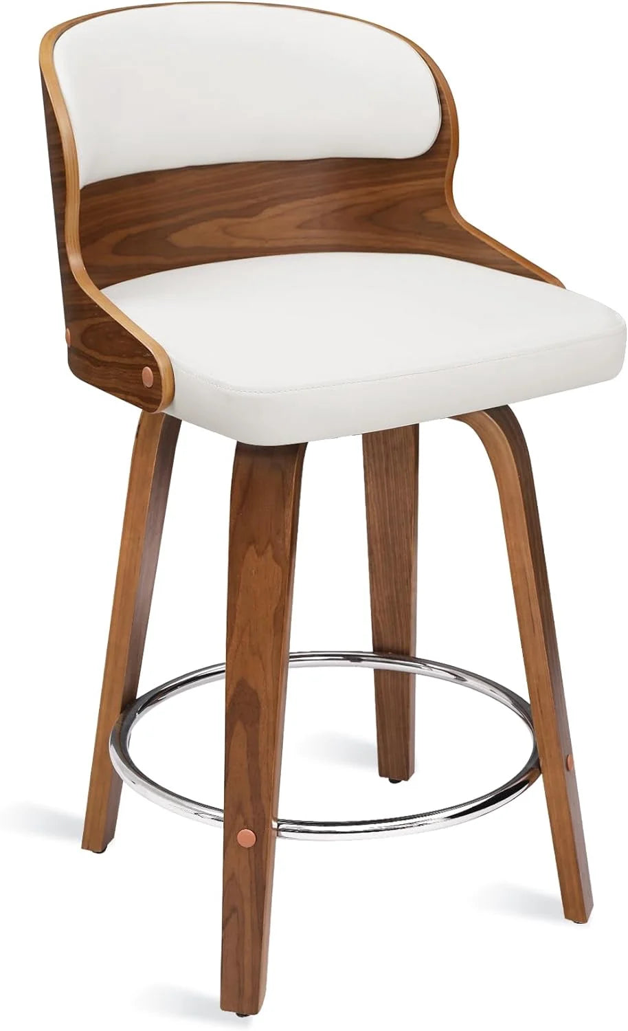 26”Bar Stools Swivel, Wood Counter Height Bar Stools Set of 3 for Home Bar, White
