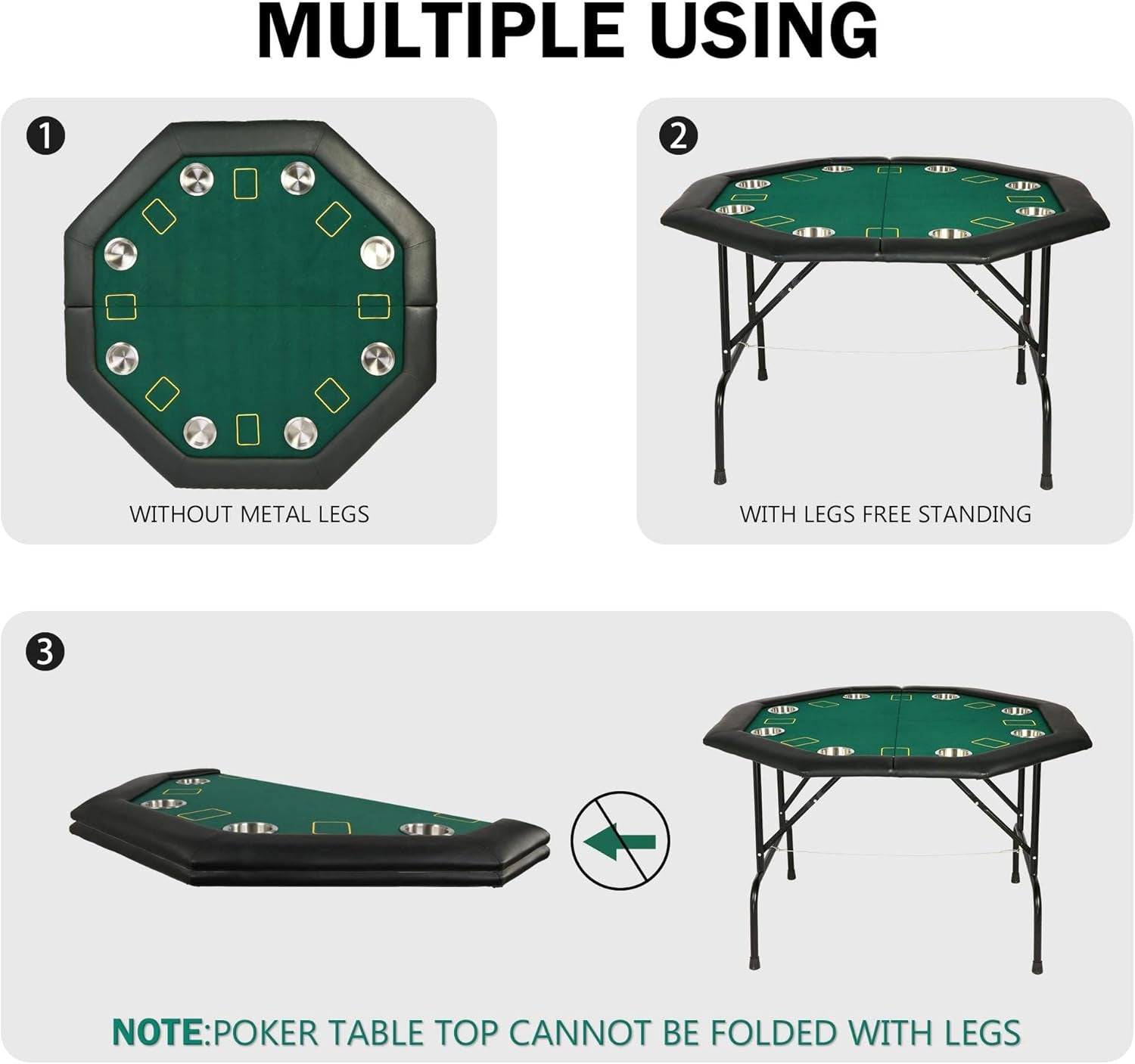 Folding Casino Poker Table - 48'' Texas Hold'Em Game Table with Stainless Steel Cup Holder