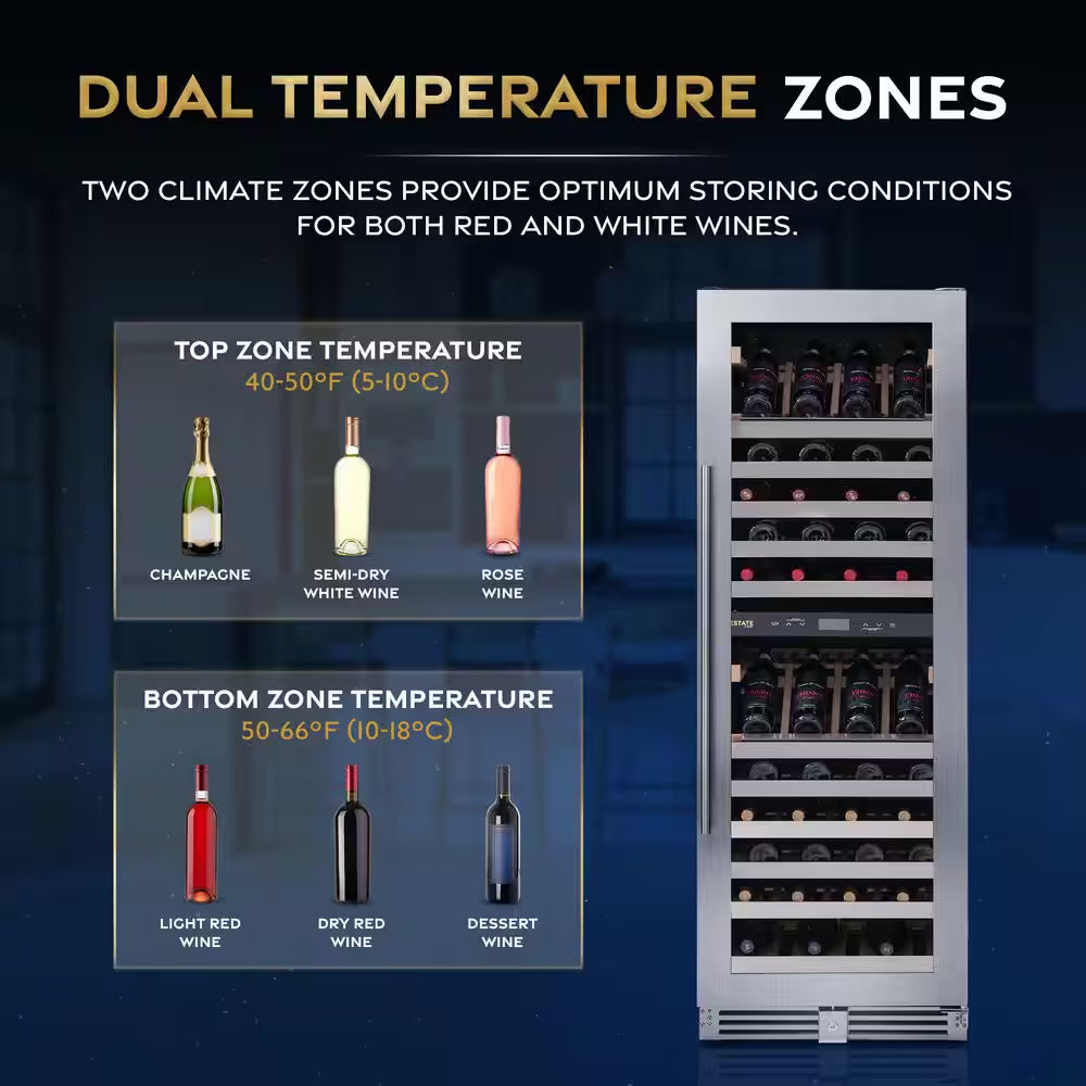 Estate Dual Zone Digital 160 Bottle Premium Wine Cooler in Silver