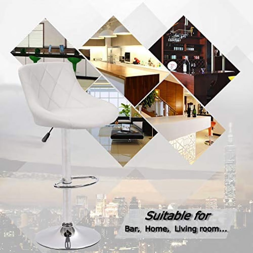 Bar Stools Set of 2 Swivel Stool Barstools Height Adjustable Bar Chairs with Back PU Leather,White