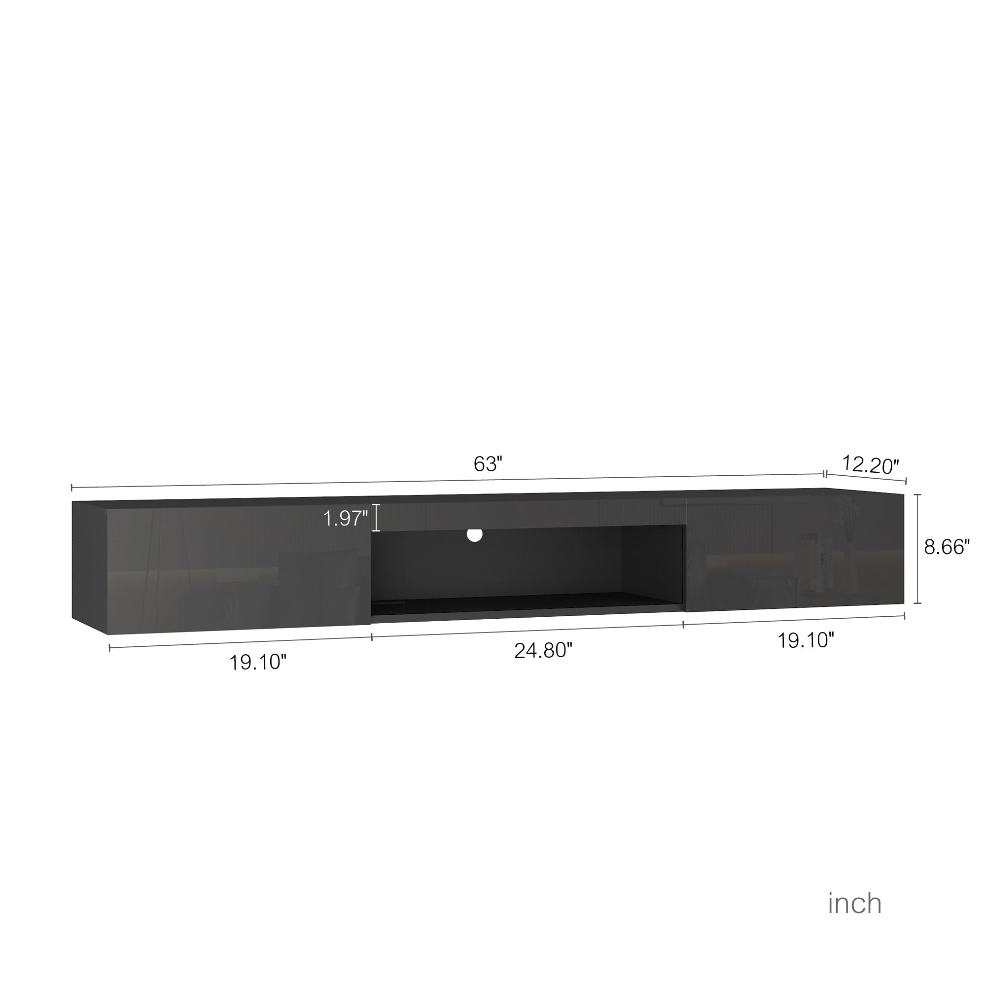 Floating TV Stand Wall Mounted with 16 Color Leds Modern TV Stand, Floating TV Cabinet Entertainment Center for 55 60 65 Inch Tv,Black