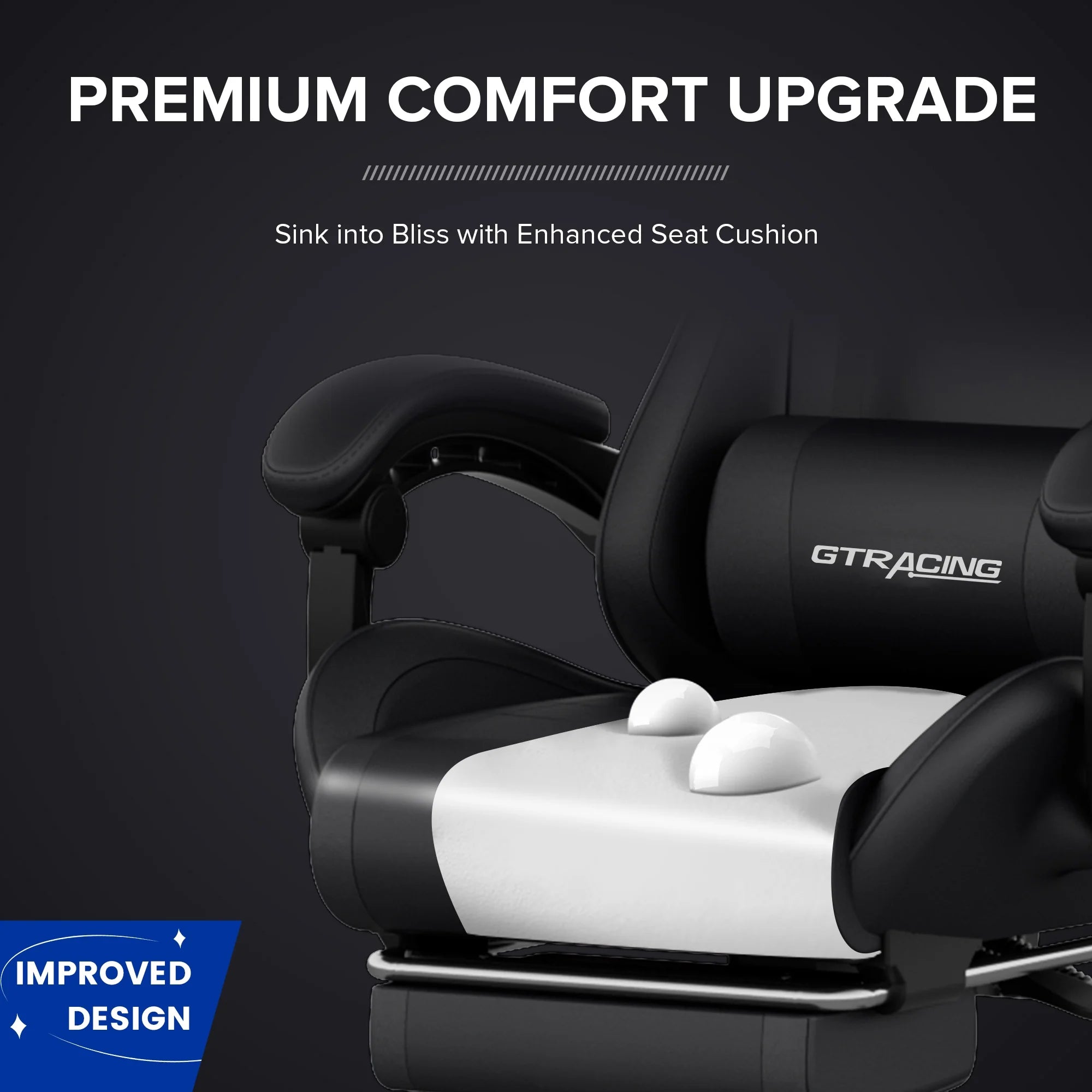 GTW-100 Reclining Gaming Chair with Bluetooth, Adjustable Pillows and Footrest, Black