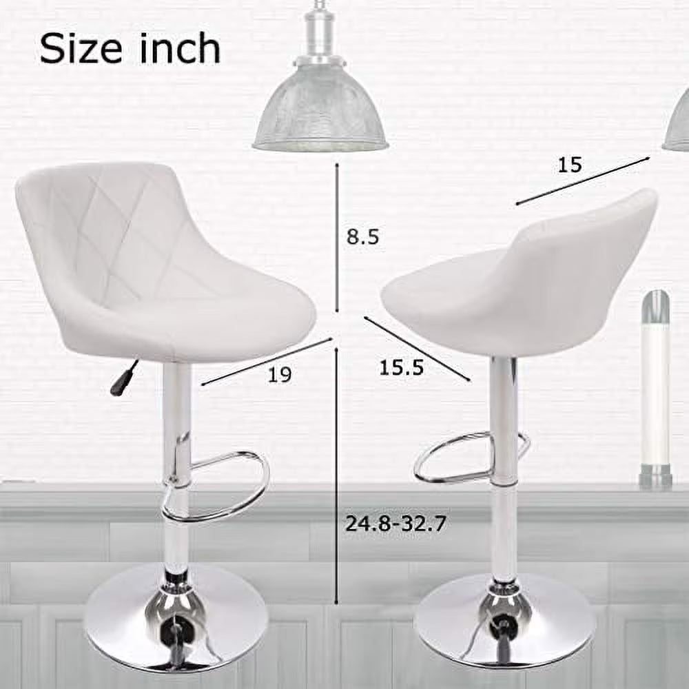 Bar Stools Set of 2 Swivel Stool Barstools Height Adjustable Bar Chairs with Back PU Leather,White