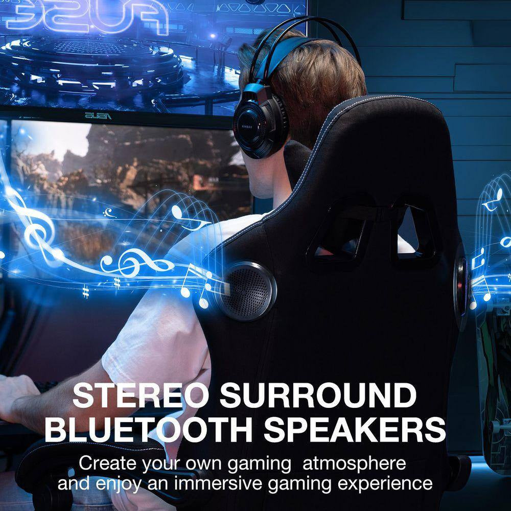 Fabric Reclining Ergonomic Gaming Chair in Black with Bluetooth Speakers and Vibration Lumbar Pillow