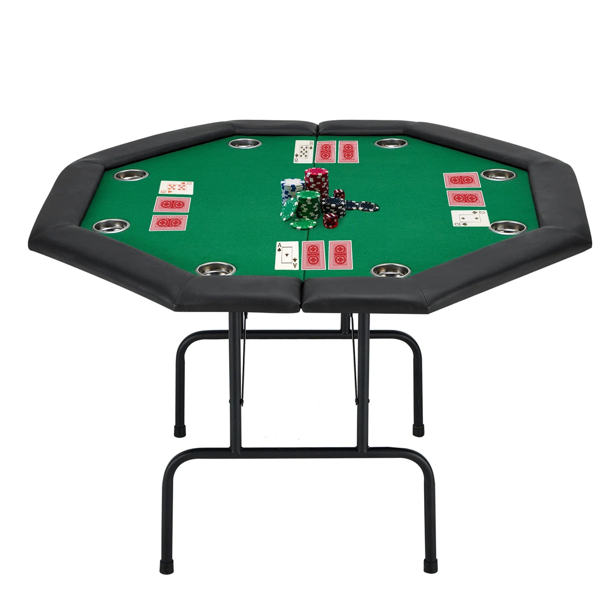 29" Game Poker Table W/Stainless Steel Cup Holder Casino Leisure Table for 8 Players, Green