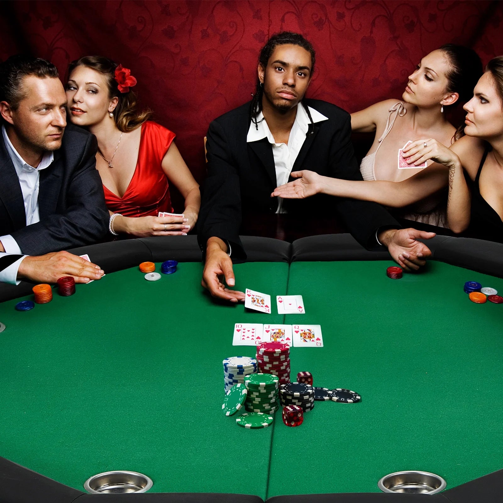 29" Game Poker Table W/Stainless Steel Cup Holder Casino Leisure Table for 8 Players, Green