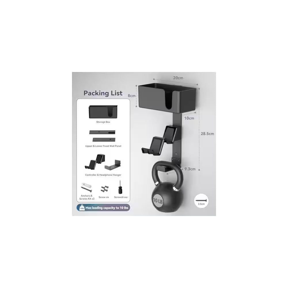 4-In-1 Wall Mount Holder Dual Game Controller Headphone Hanger with Anti-Slip Pads Detachable Desk Storage