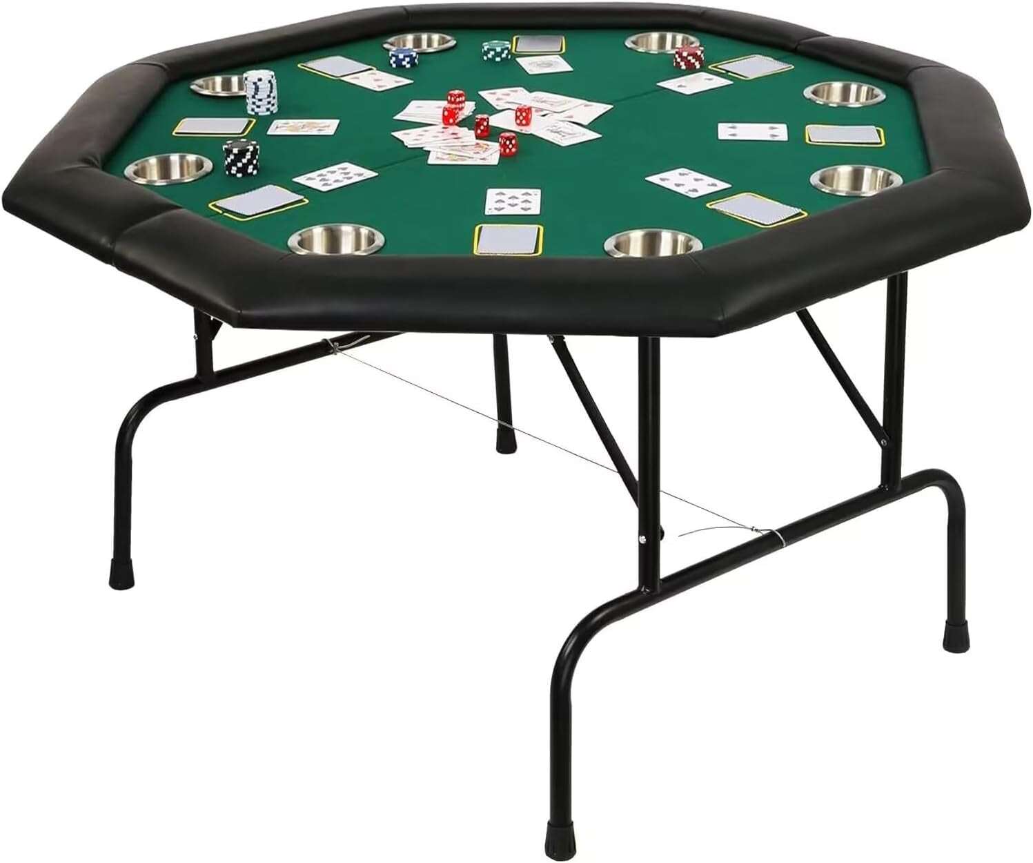 Folding Casino Poker Table - 48'' Texas Hold'Em Game Table with Stainless Steel Cup Holder