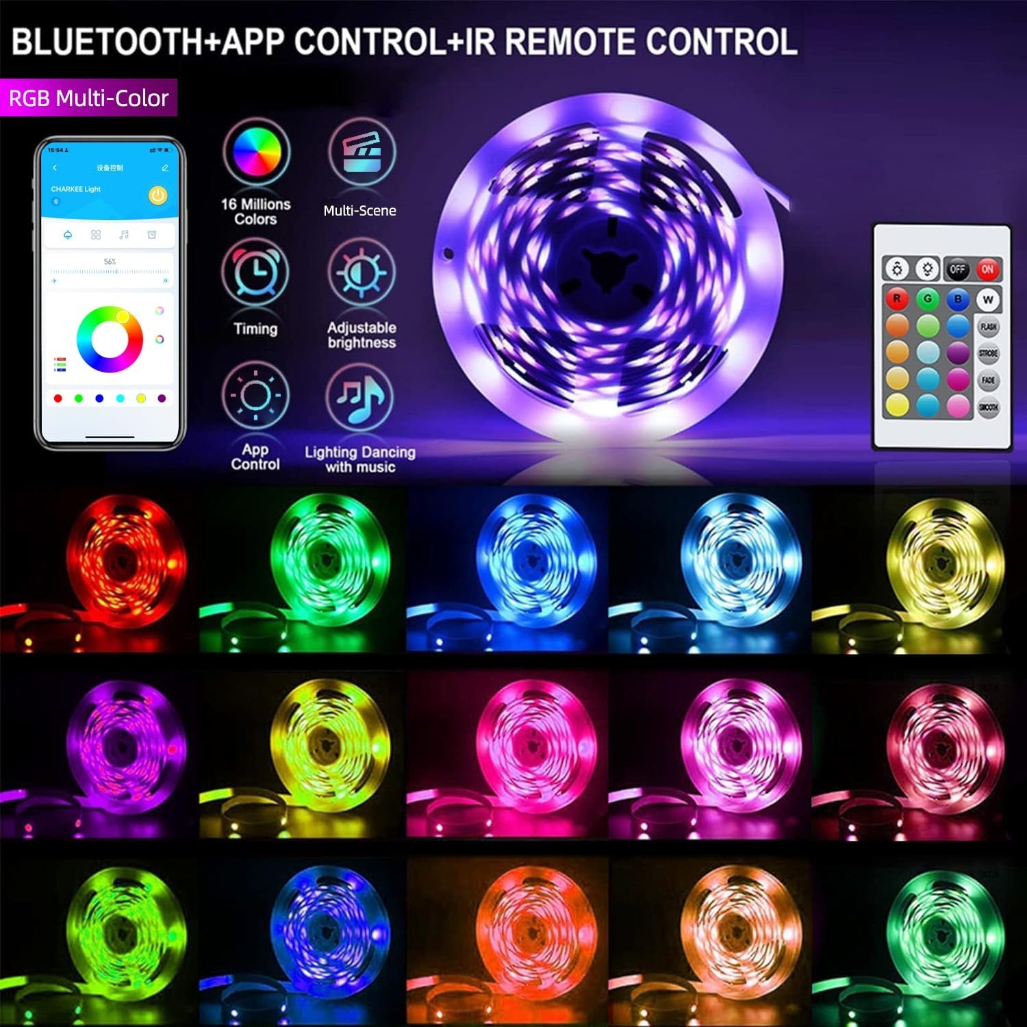 130Ft Bluetooth LED Strip Lights RGB App Controlled Music Sync for Home Decor