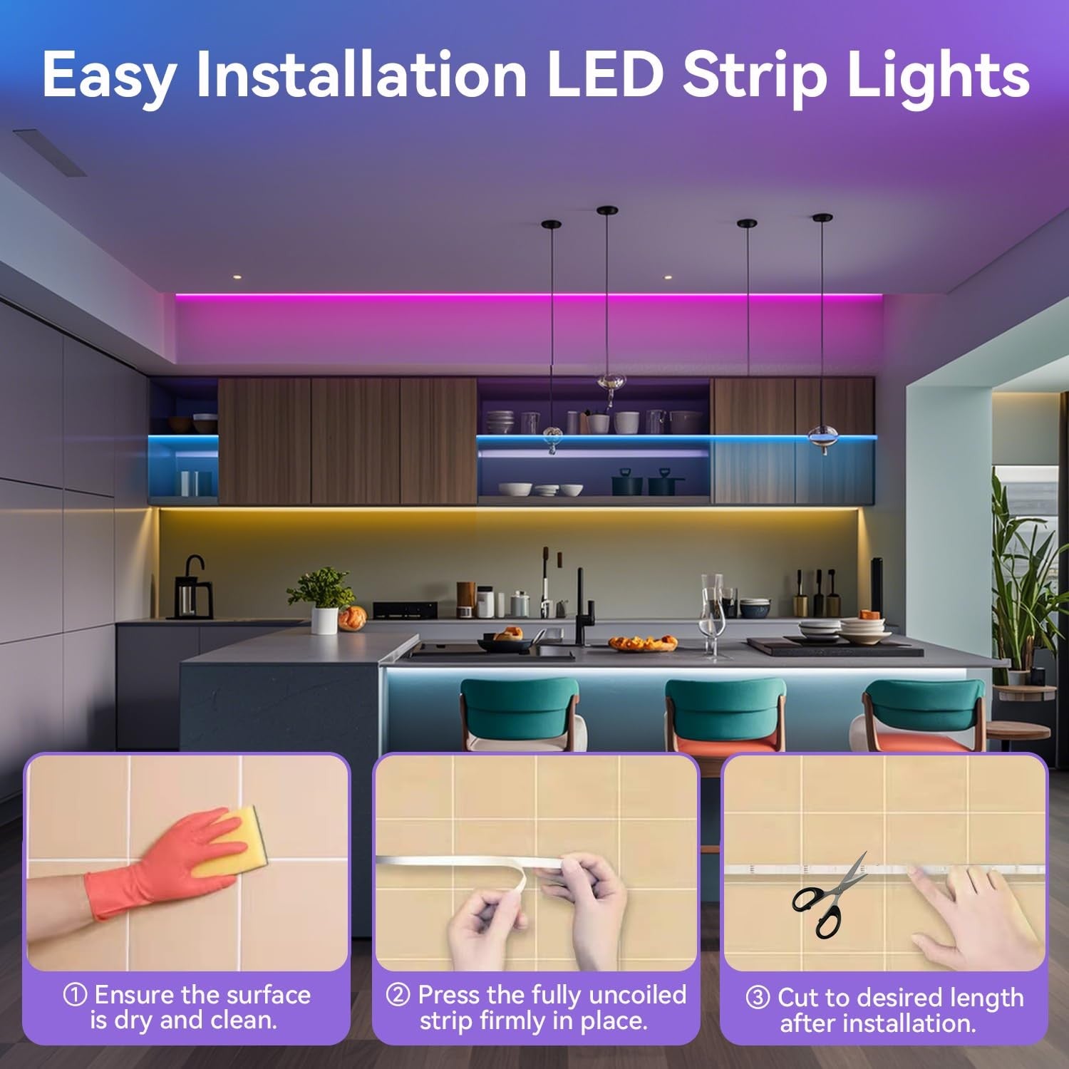 130Ft Bluetooth LED Strip Lights RGB App Controlled Music Sync for Home Decor