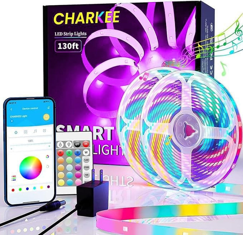 130Ft Bluetooth LED Strip Lights RGB App Controlled Music Sync for Home Decor