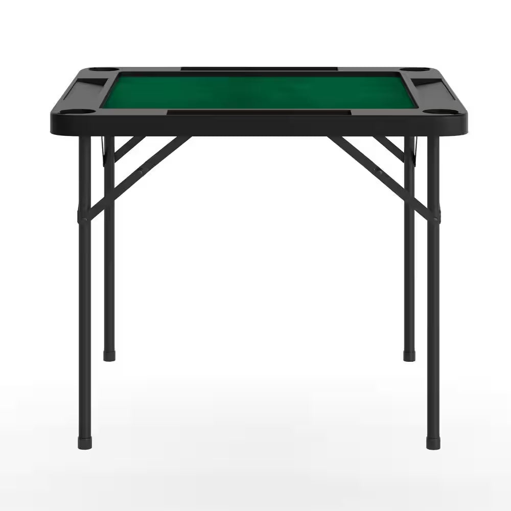 Silas Classic 34.5 In. L Square 4-Player Black Top/Green Felt Surface Plastic Top with Cup Holders Folding Card Tables