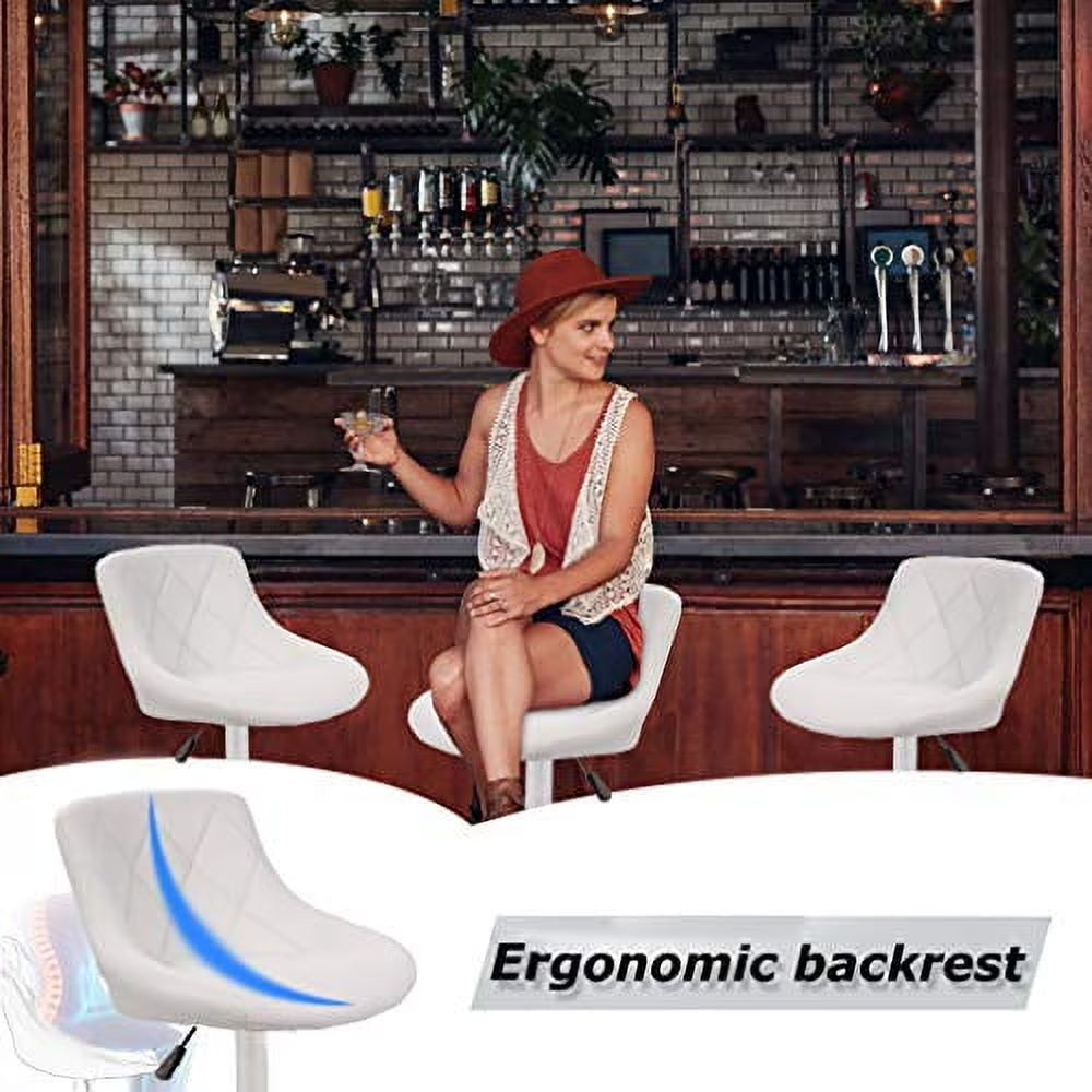Bar Stools Set of 2 Swivel Stool Barstools Height Adjustable Bar Chairs with Back PU Leather,White