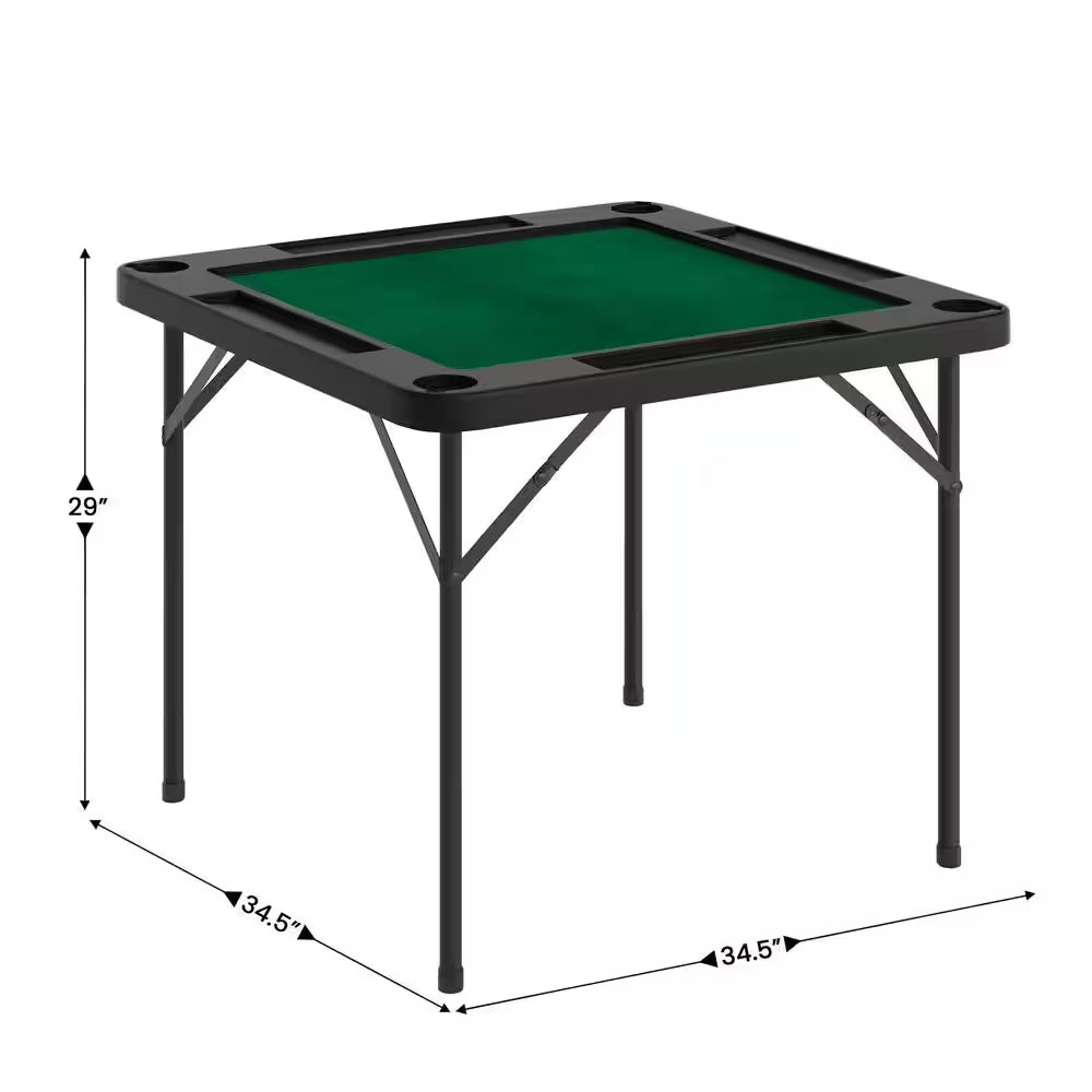 Silas Classic 34.5 In. L Square 4-Player Black Top/Green Felt Surface Plastic Top with Cup Holders Folding Card Tables