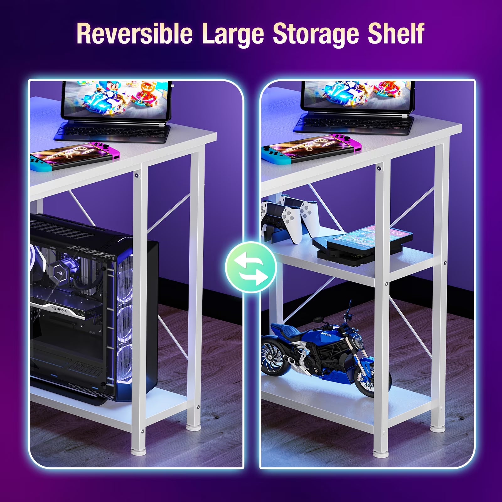 48-Inch Gaming Desk with LED Lights, Power Outlets, Monitor Stand, App-Controlled Features and Headphone Hook