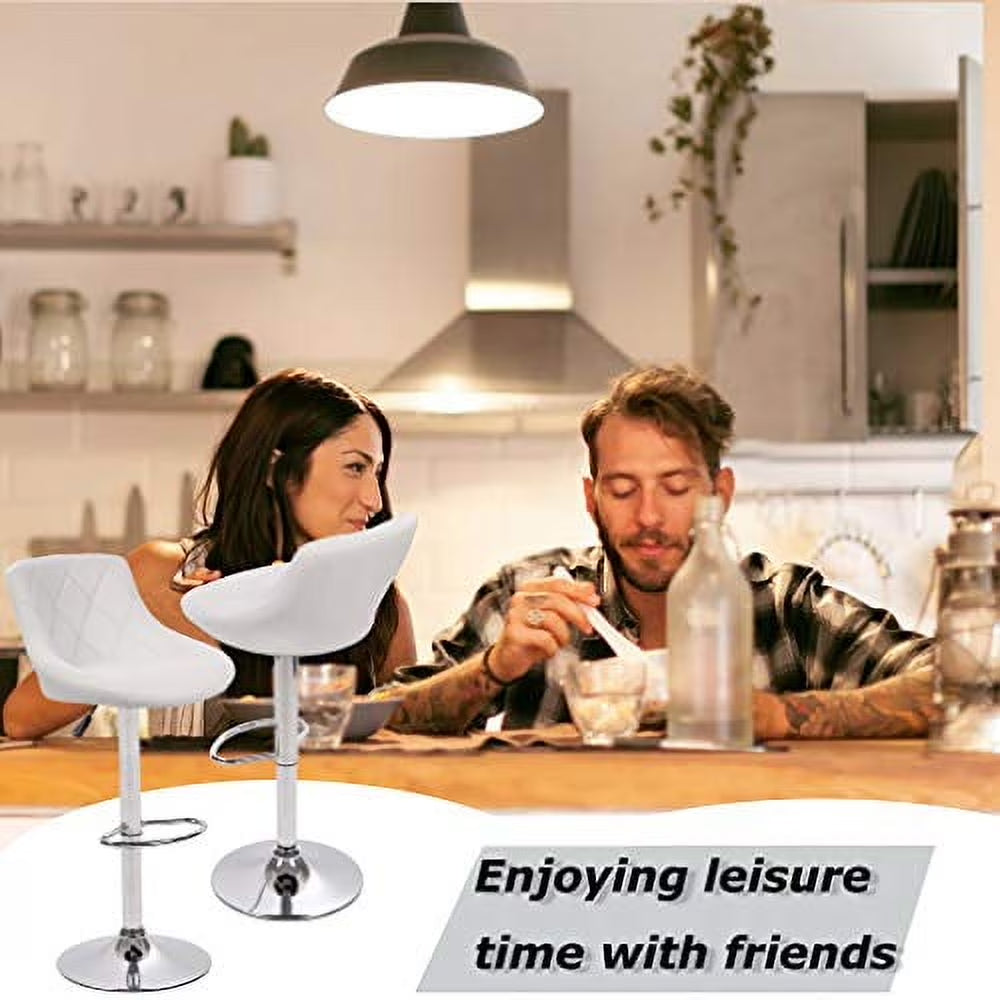 Bar Stools Set of 2 Swivel Stool Barstools Height Adjustable Bar Chairs with Back PU Leather,White