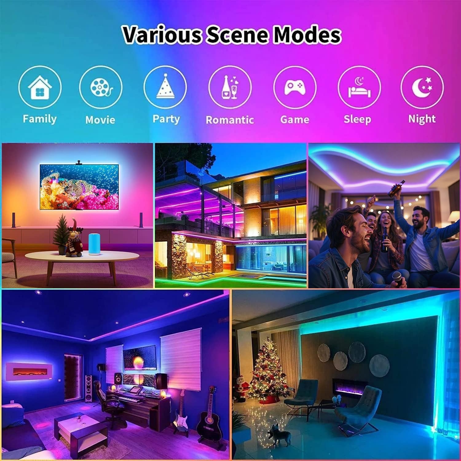 130Ft Bluetooth LED Strip Lights RGB App Controlled Music Sync for Home Decor