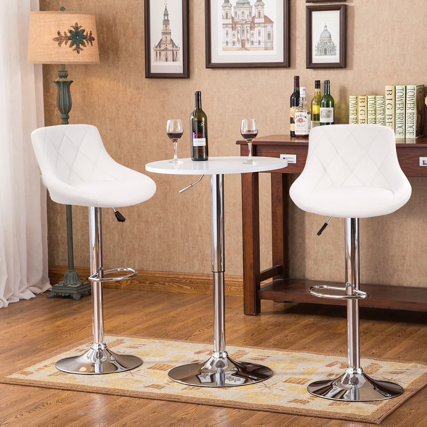 Bar Stools Set of 2 Swivel Stool Barstools Height Adjustable Bar Chairs with Back PU Leather,White