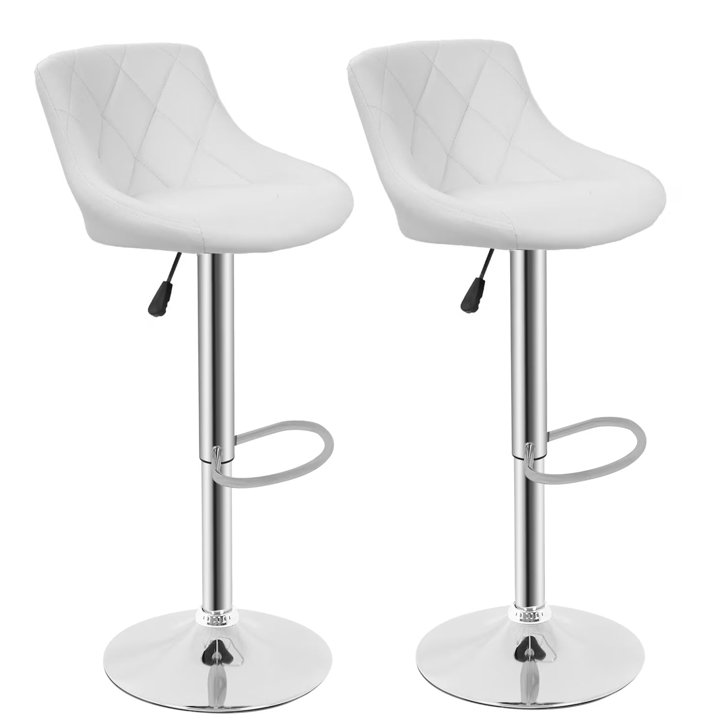 Bar Stools Set of 2 Swivel Stool Barstools Height Adjustable Bar Chairs with Back PU Leather,White