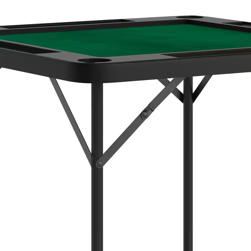Silas Classic 34.5 In. L Square 4-Player Black Top/Green Felt Surface Plastic Top with Cup Holders Folding Card Tables