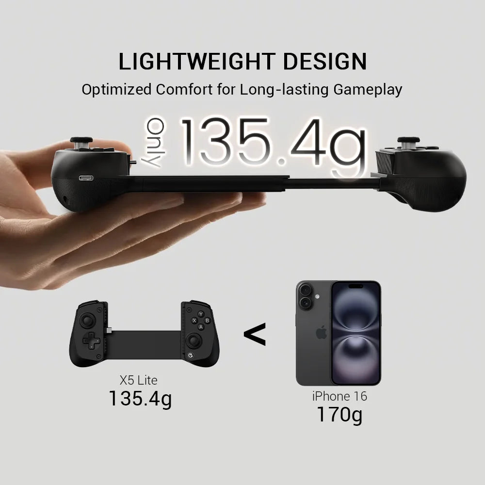 X5 Lite Mobile Gaming Controller with Hall Effect Sticks, Turbo Customization & Pass-Through Charging, for Iphone 16/15 Series, Ipad Mini, and Android