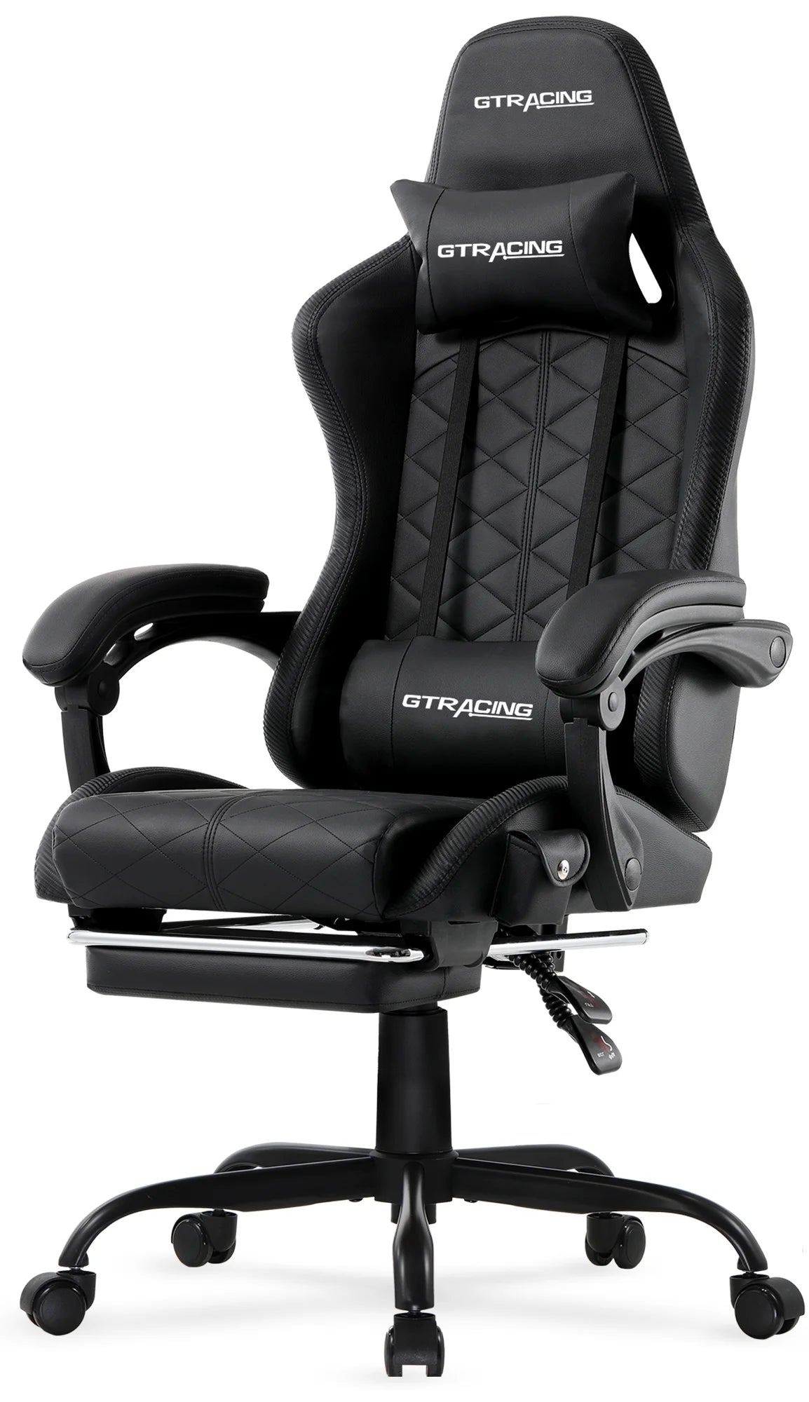 GTW-100 Reclining Gaming Chair with Bluetooth, Adjustable Pillows and Footrest, Black
