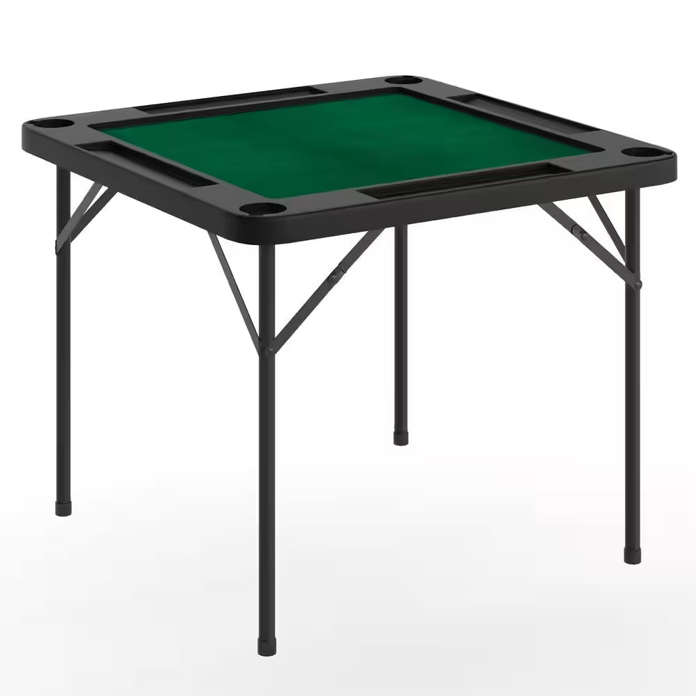 Silas Classic 34.5 In. L Square 4-Player Black Top/Green Felt Surface Plastic Top with Cup Holders Folding Card Tables