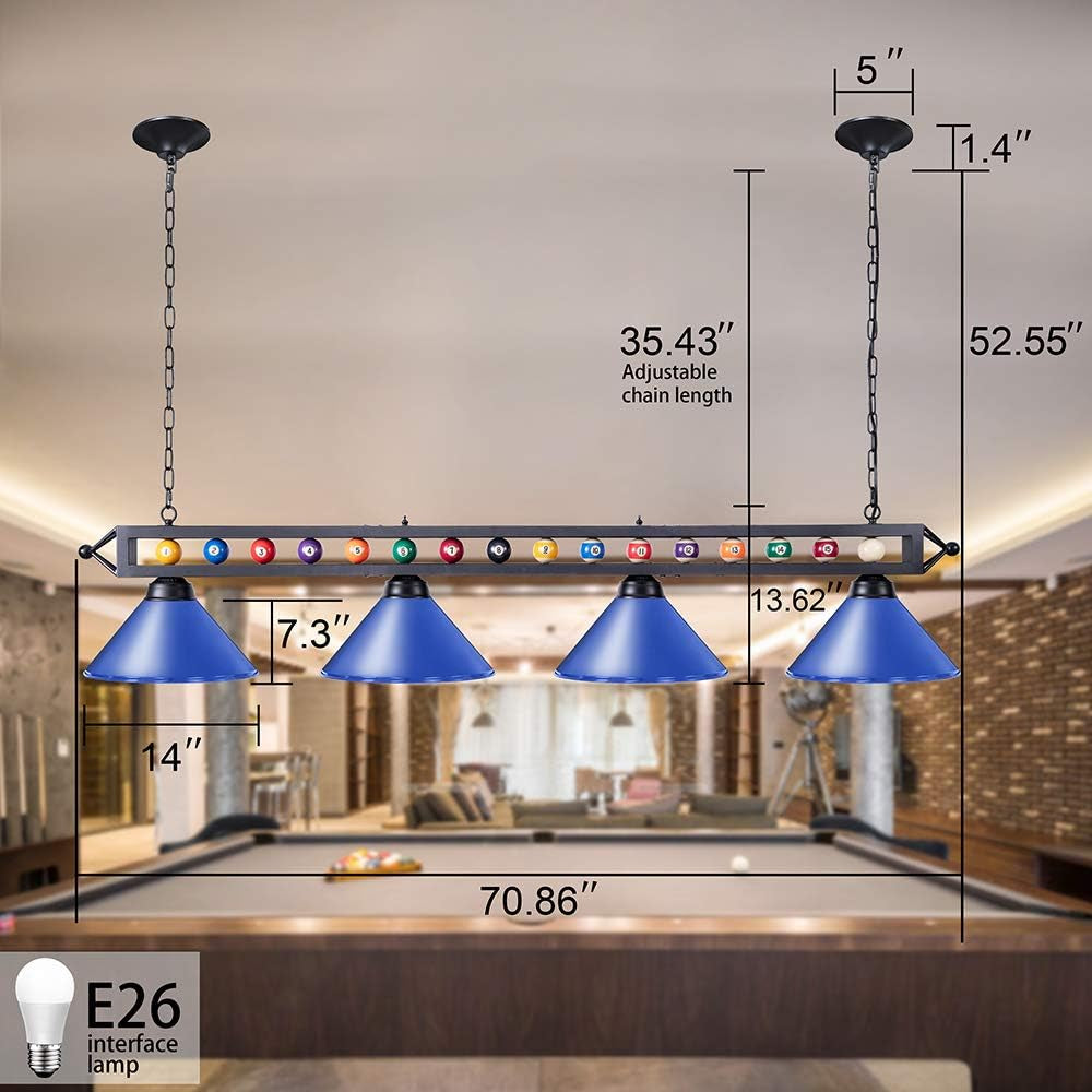 Pool Table Light, 70 Inch 4-Light Billiard Light Fixture Hanging Kitchen Island Light Pool Table Lighting for Pool Table, Snooker Table, Game Room, Kitchen
